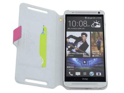 Slim Genuine Leather Portfolio Case for HTC One Max - Pink