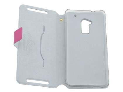 Slim Genuine Leather Portfolio Case for HTC One Max - Pink