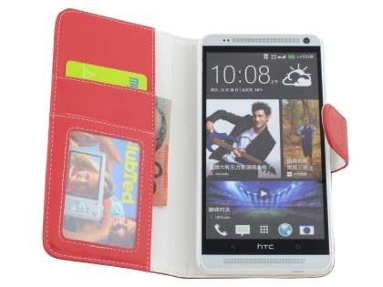Synthetic Leather Wallet Case with Stand for HTC One Max - Red