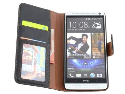 Synthetic Leather Wallet Case with Stand for HTC One Max - Classic Black