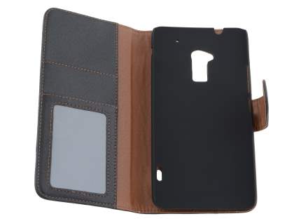 Synthetic Leather Wallet Case with Stand for HTC One Max - Classic Black