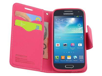 Mercury Goospery Colour Fancy Diary Case with Stand for Samsung Galaxy S4 Mini - Pink/Hot Pink