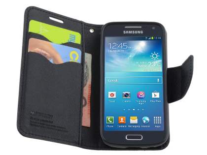Mercury Goospery Colour Fancy Diary Case with Stand for Samsung Galaxy S4 Mini - Classic Black