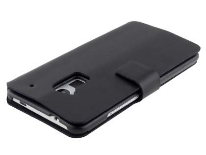 Slim Genuine Leather Portfolio Case for HTC One Max - Classic Black