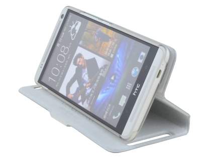 Slim Genuine Leather Portfolio Case for HTC One Max - Pearl White