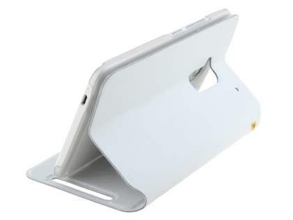 Slim Genuine Leather Portfolio Case for HTC One Max - Pearl White