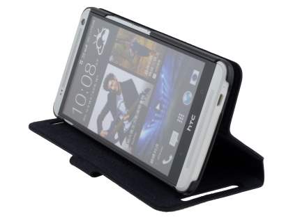 Slim Genuine Leather Portfolio Case for HTC One Max - Classic Black