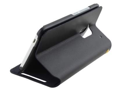 Slim Genuine Leather Portfolio Case for HTC One Max - Classic Black