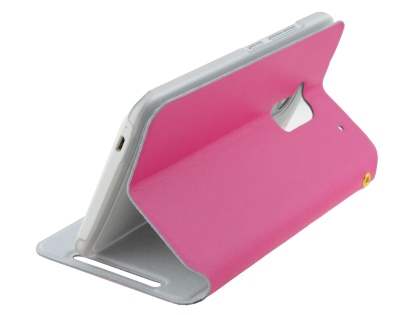 Slim Genuine Leather Portfolio Case for HTC One Max - Pink