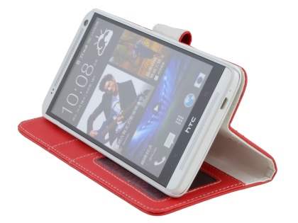 Synthetic Leather Wallet Case with Stand for HTC One Max - Red