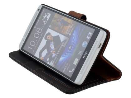Synthetic Leather Wallet Case with Stand for HTC One Max - Classic Black