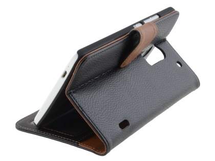 Synthetic Leather Wallet Case with Stand for HTC One Max - Classic Black