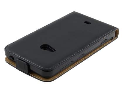 Slim Genuine Leather Flip Case for Nokia Lumia 625 - Classic Black