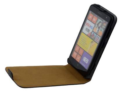 Slim Genuine Leather Flip Case for Nokia Lumia 625 - Classic Black