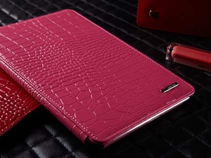 TS-CASE crocodile pattern Genuine Leather Smart Flip Case for iPad Air 1st Gen - Pink