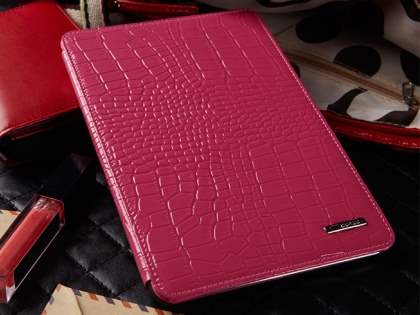 TS-CASE crocodile pattern Genuine Leather Smart Flip Case for iPad Air 1st Gen - Pink
