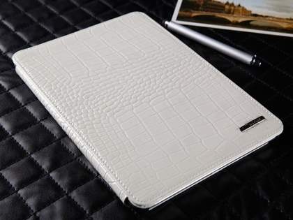 TS-CASE crocodile pattern Genuine Leather Smart Flip Case for iPad Air 1st Gen - Pearl White