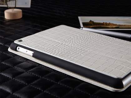 TS-CASE crocodile pattern Genuine Leather Smart Flip Case for iPad Air 1st Gen - Pearl White