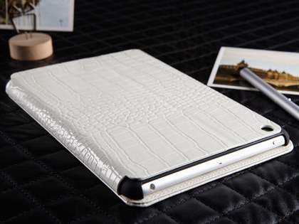 TS-CASE crocodile pattern Genuine Leather Smart Flip Case for iPad Air 1st Gen - Pearl White