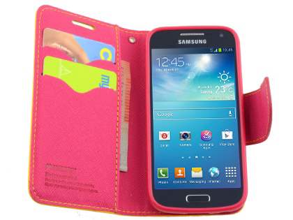 Mercury Goospery Colour Fancy Diary Case with Stand for Samsung Galaxy S4 Mini - Yellow/Hot Pink