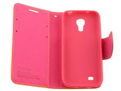 Mercury Goospery Colour Fancy Diary Case with Stand for Samsung Galaxy S4 Mini - Yellow/Hot Pink