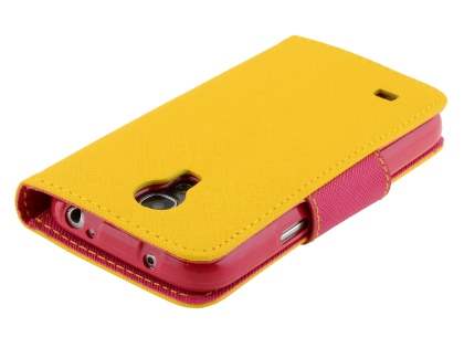 Mercury Goospery Colour Fancy Diary Case with Stand for Samsung Galaxy S4 Mini - Yellow/Hot Pink