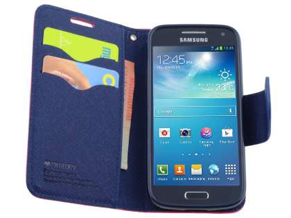 Mercury Goospery Colour Fancy Diary Case with Stand for Samsung Galaxy S4 Mini - Hot Pink/Navy