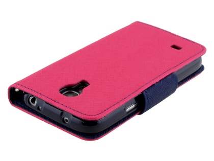 Mercury Goospery Colour Fancy Diary Case with Stand for Samsung Galaxy S4 Mini - Hot Pink/Navy