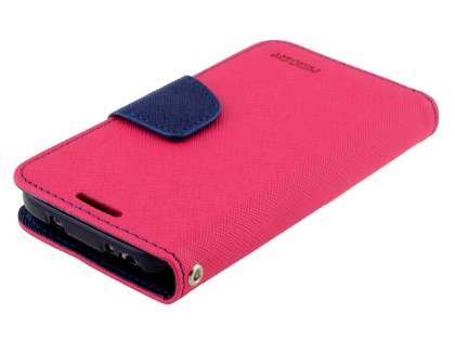 Mercury Goospery Colour Fancy Diary Case with Stand for Samsung Galaxy S4 Mini - Hot Pink/Navy
