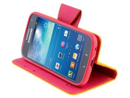 Mercury Goospery Colour Fancy Diary Case with Stand for Samsung Galaxy S4 Mini - Yellow/Hot Pink