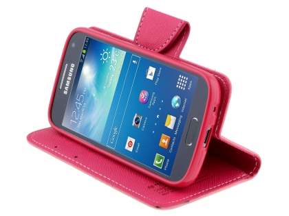 Mercury Goospery Colour Fancy Diary Case with Stand for Samsung Galaxy S4 Mini - Pink/Hot Pink