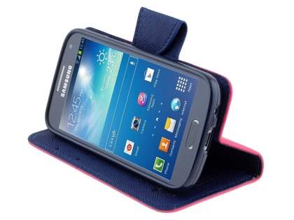 Mercury Goospery Colour Fancy Diary Case with Stand for Samsung Galaxy S4 Mini - Hot Pink/Navy