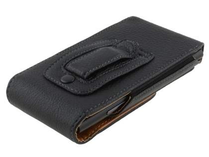 Textured Synthetic Leather Vertical Belt Pouch with Buckle - Mobile Only