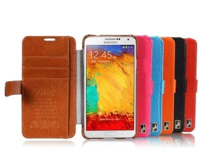 k-cool Slim Genuine Leather Wallet Case for Samsung Galaxy Note 3 - Blue
