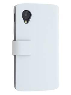 Slim Genuine Leather Portfolio Case for LG Google Nexus 5 - Pearl White Leather Wallet Case