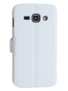 Slim Genuine Leather Portfolio Case for Samsung Galaxy Ace 3 - Pearl White Leather Wallet Case