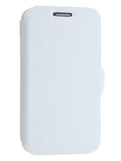 Slim Genuine Leather Portfolio Case for Samsung Galaxy Ace 3 - Pearl White