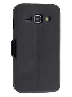 Slim Genuine Leather Portfolio Case for Samsung Galaxy Ace 3 - Classic Black Leather Wallet Case
