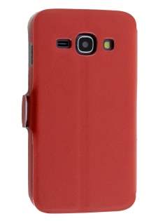 Slim Genuine Leather Portfolio Case for Samsung Galaxy Ace 3 - Red Leather Wallet Case