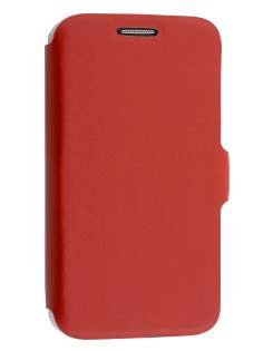 Slim Genuine Leather Portfolio Case for Samsung Galaxy Ace 3 - Red