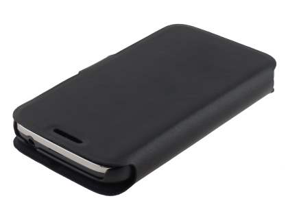 Slim Genuine Leather Portfolio Case for Samsung Galaxy Ace 3 - Classic Black