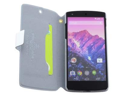 Slim Genuine Leather Portfolio Case for LG Google Nexus 5 - Pearl White