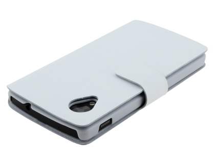 Slim Genuine Leather Portfolio Case for LG Google Nexus 5 - Pearl White