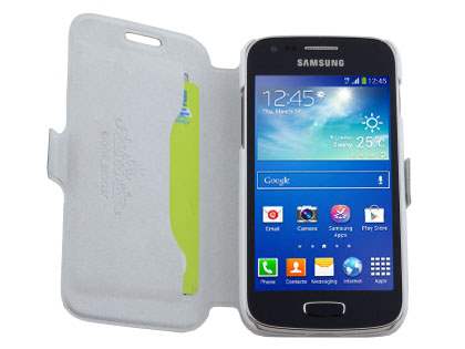 Slim Genuine Leather Portfolio Case for Samsung Galaxy Ace 3 - Pearl White
