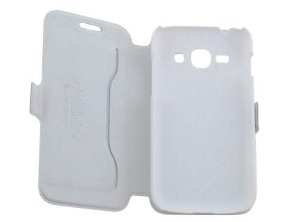 Slim Genuine Leather Portfolio Case for Samsung Galaxy Ace 3 - Pearl White