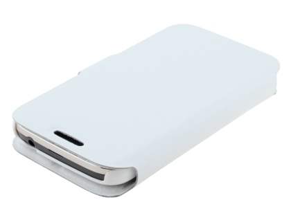 Slim Genuine Leather Portfolio Case for Samsung Galaxy Ace 3 - Pearl White