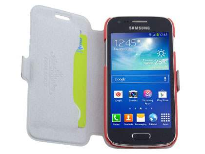 Slim Genuine Leather Portfolio Case for Samsung Galaxy Ace 3 - Red