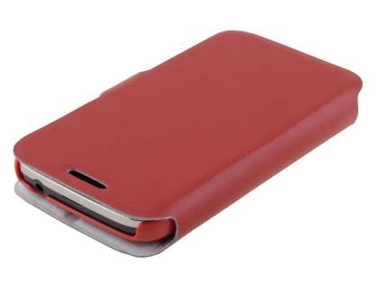 Slim Genuine Leather Portfolio Case for Samsung Galaxy Ace 3 - Red