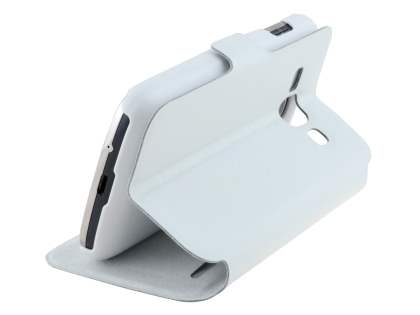 Slim Genuine Leather Portfolio Case for Samsung Galaxy Ace 3 - Pearl White