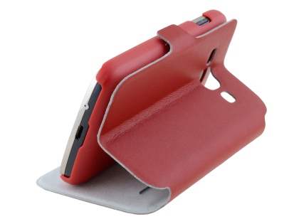 Slim Genuine Leather Portfolio Case for Samsung Galaxy Ace 3 - Red